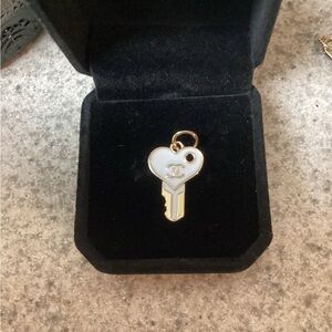 CHANEL Gold and White Heart Key Charm